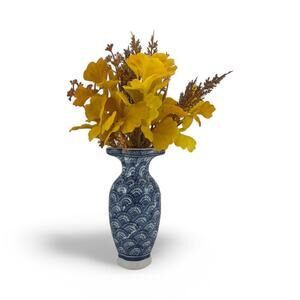 Bombay Company Blue and White Ceramic Wall Vase with Fan Pattern